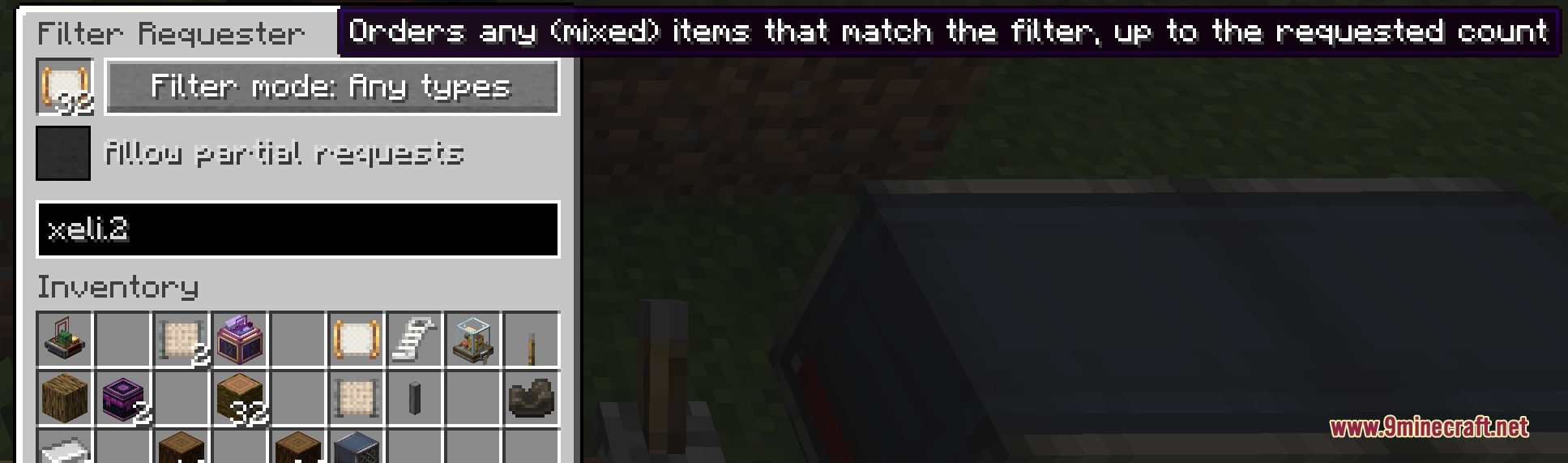 Create Meta Logistics Mod Screenshot 2 Filter Requester interface showing item ordering settings and inventory