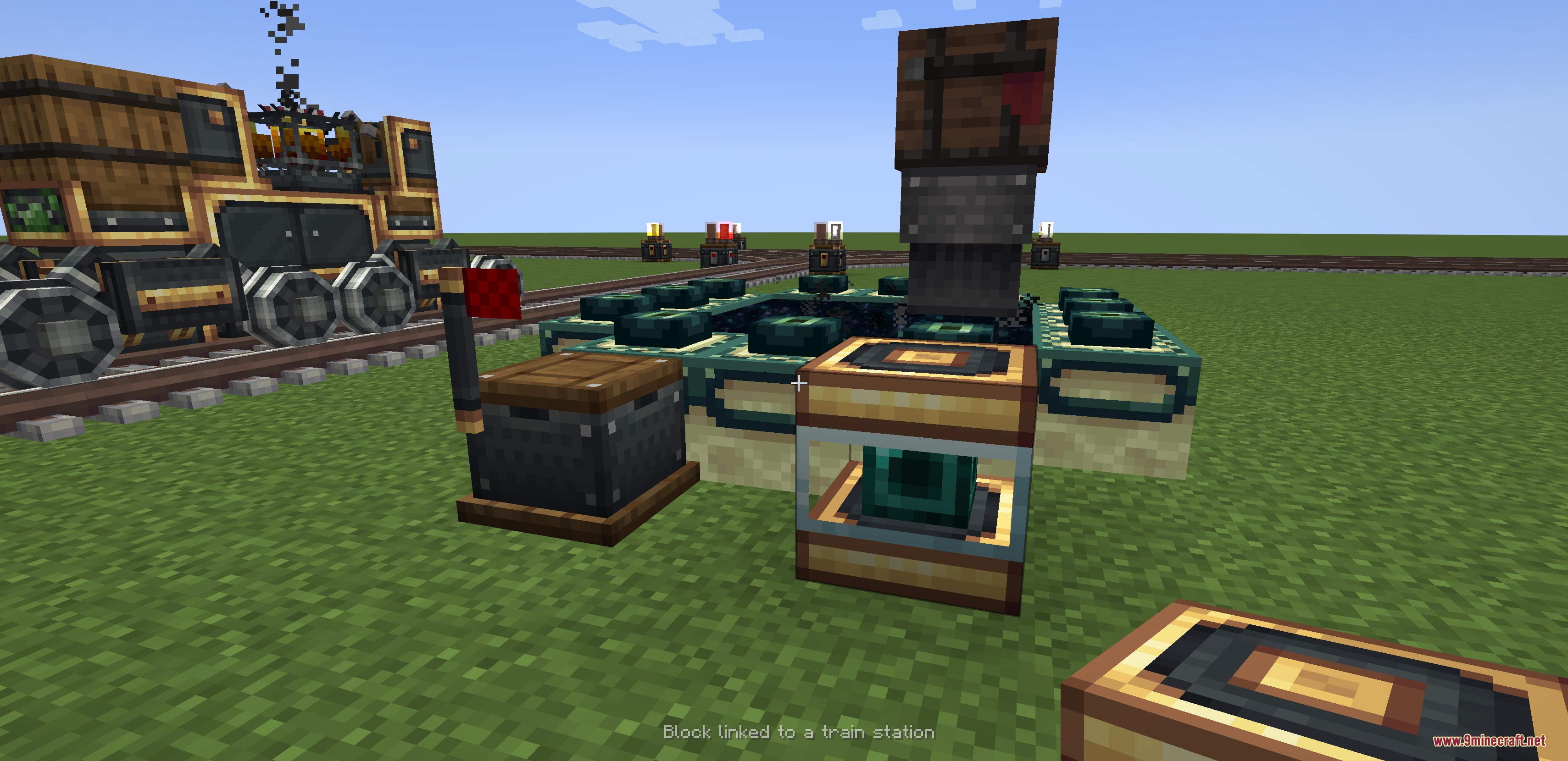 Create Meta Logistics Mod Screenshot 3 Station Chunkloader block placed near an End Portal frame in Minecraft