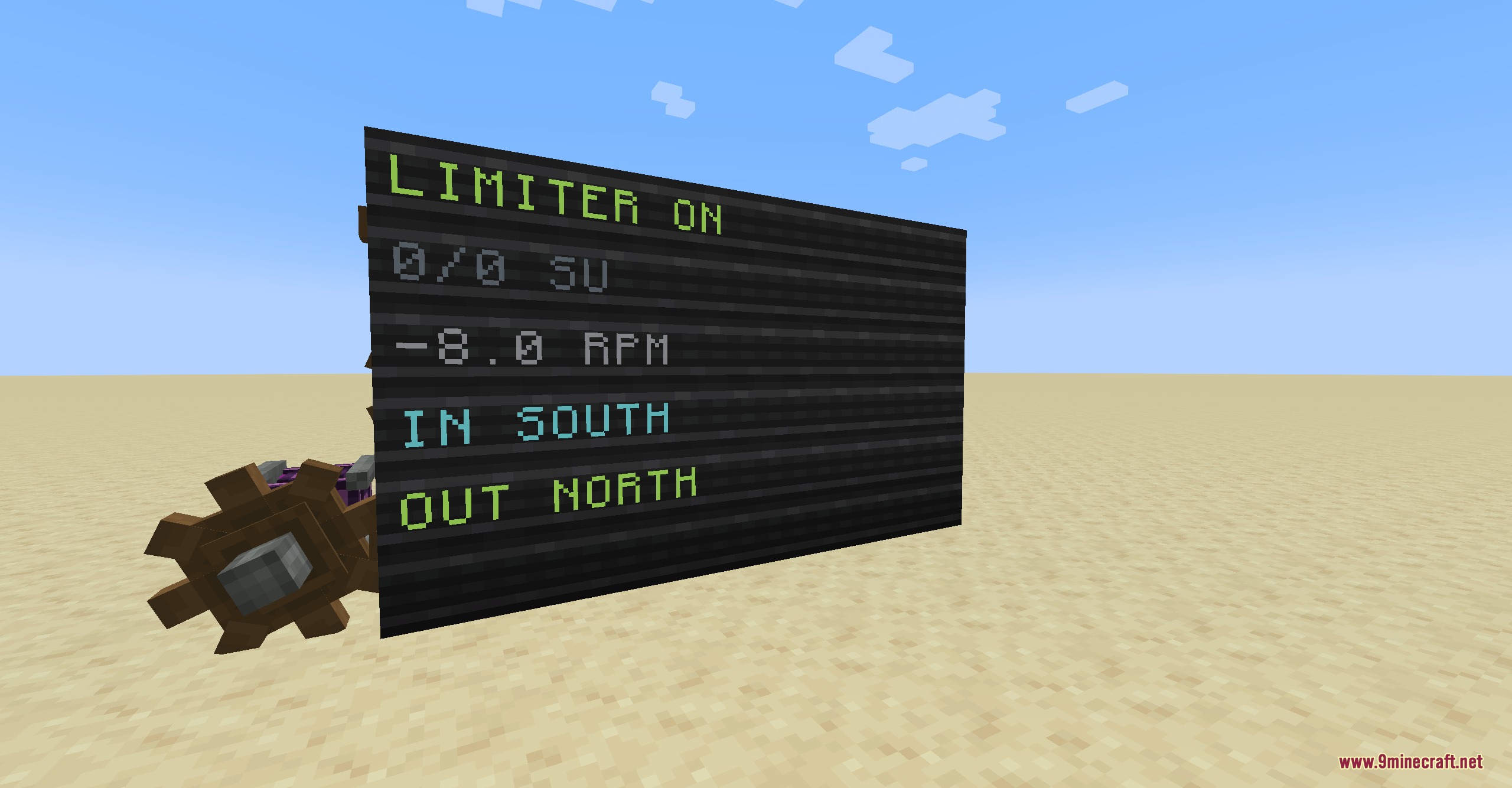 Create Networking Mod Screenshot 4 Display board showing mechanical power statistics and limiter status in Minecraft