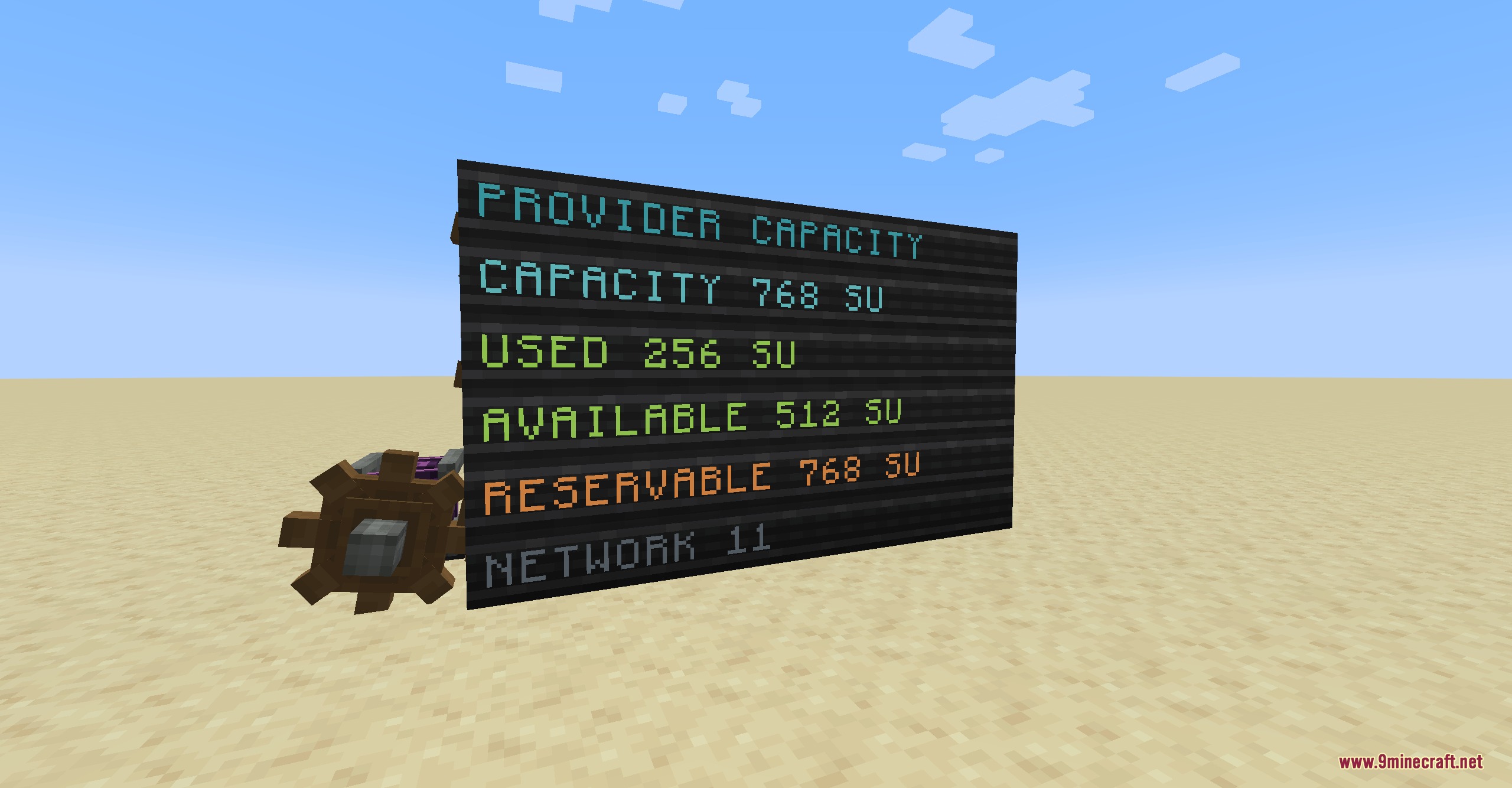 Create Networking Mod Screenshot 5 A large display board showing capacity and usage statistics for a power network