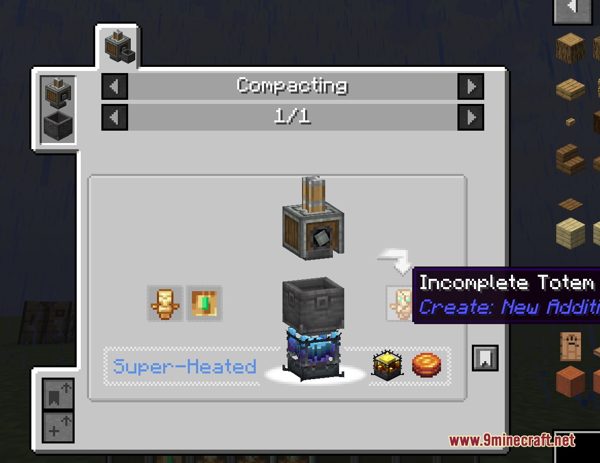 Create New Additional Recipes mod compacting recipe for an incomplete totem