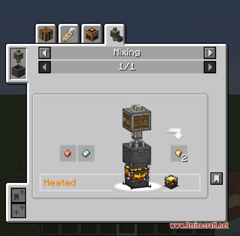 Create New Additional Recipes mod mixing gems over a heated blaze burner
