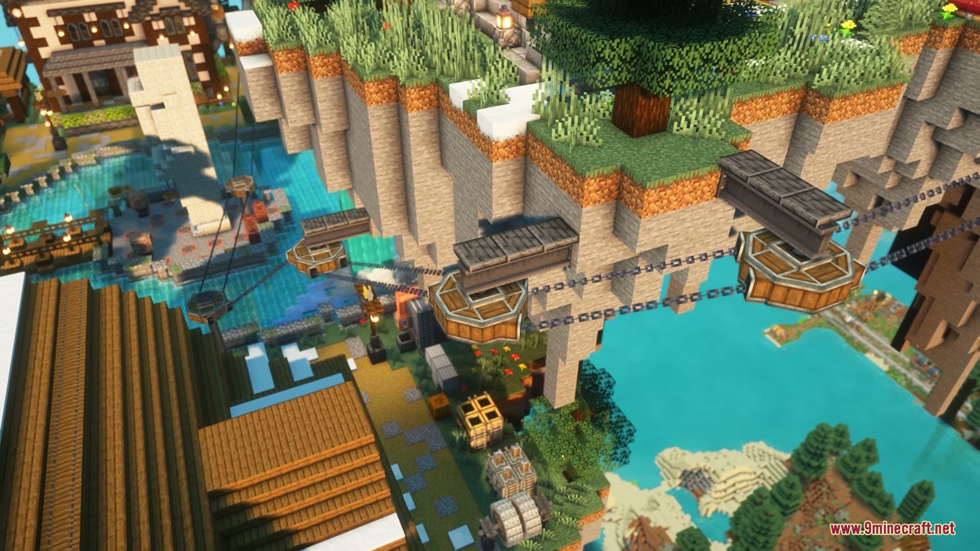 Floating islands with mechanical pulleys and platforms from the Create Sky Village