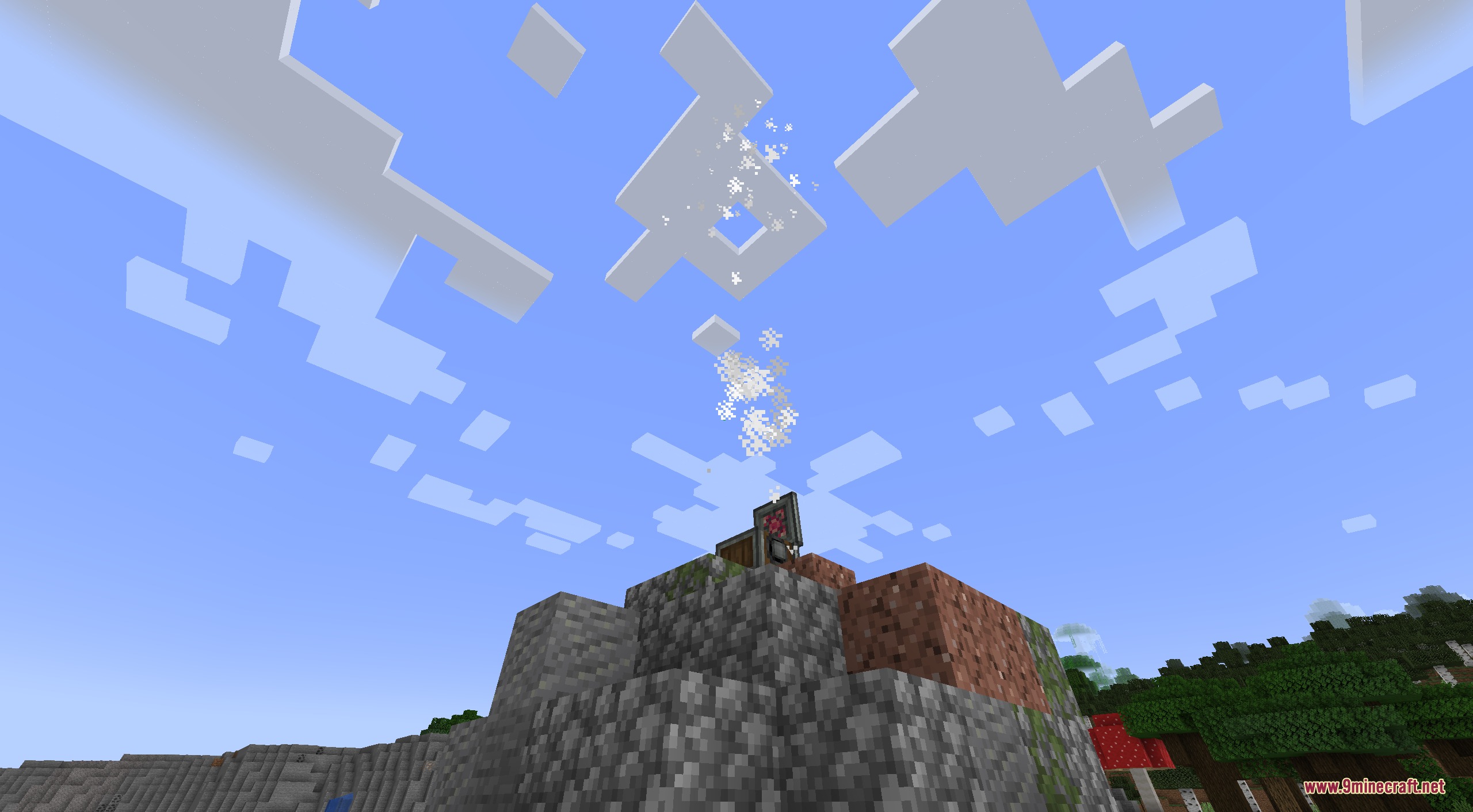 Create Solarpunk Mod Screenshot 6 Industrial machine releasing white steam into the clear blue sky on a hill