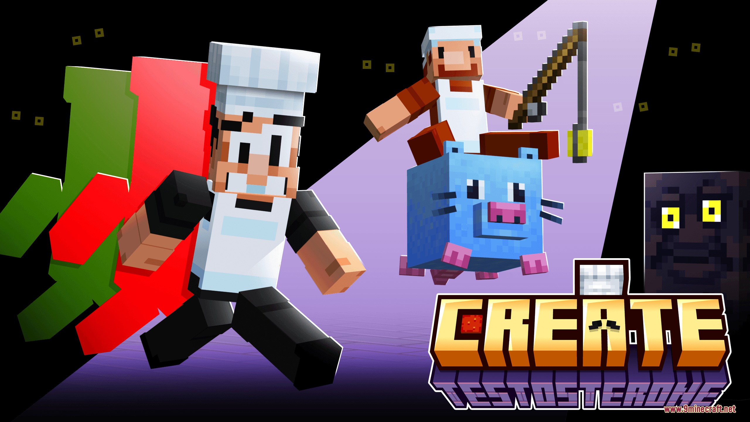 Promotional image for Create Testosterone Mod showing characters running and riding a creature