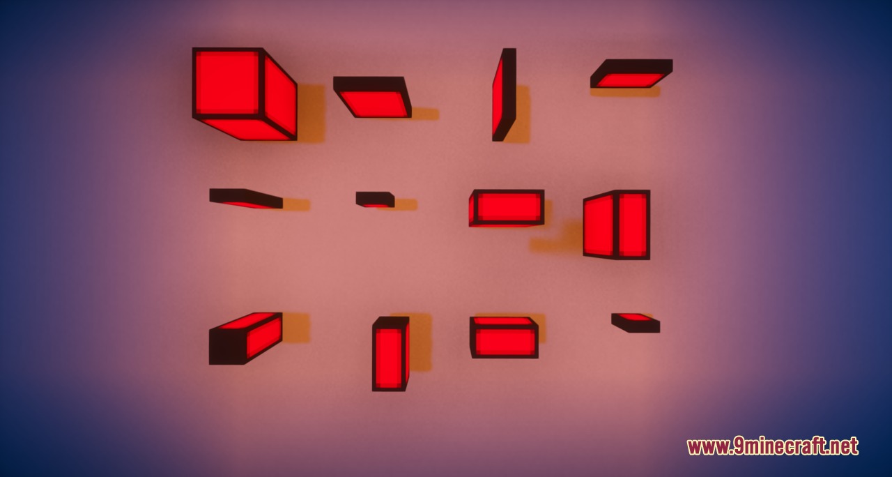 Create Train Lights Mod Screenshot 4 A collection of red glowing light blocks in various shapes and sizes