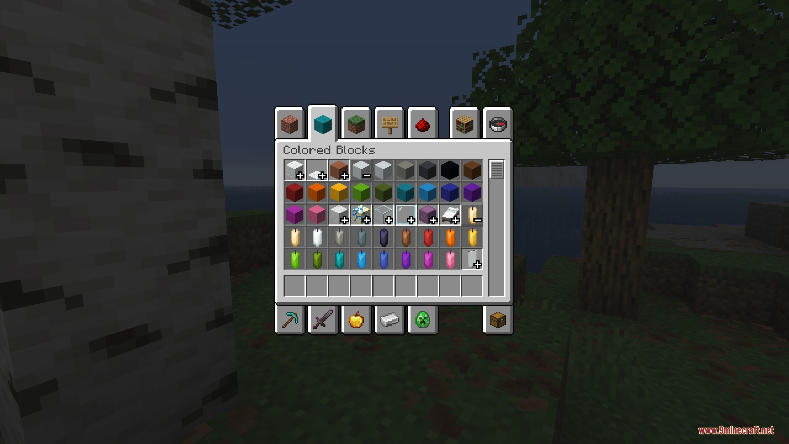 Creative Palette Bundles Mod Screenshot 1 Creative inventory screen showing colored blocks grouped with plus and minus icons