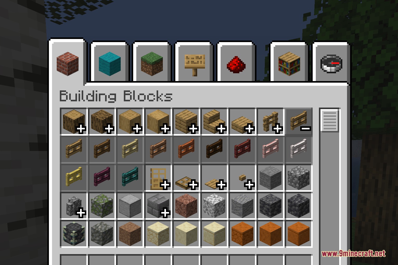 Creative Palette Bundles Mod Screenshot 2 Building blocks tab showing wooden and stone items organized into collapsible bundles