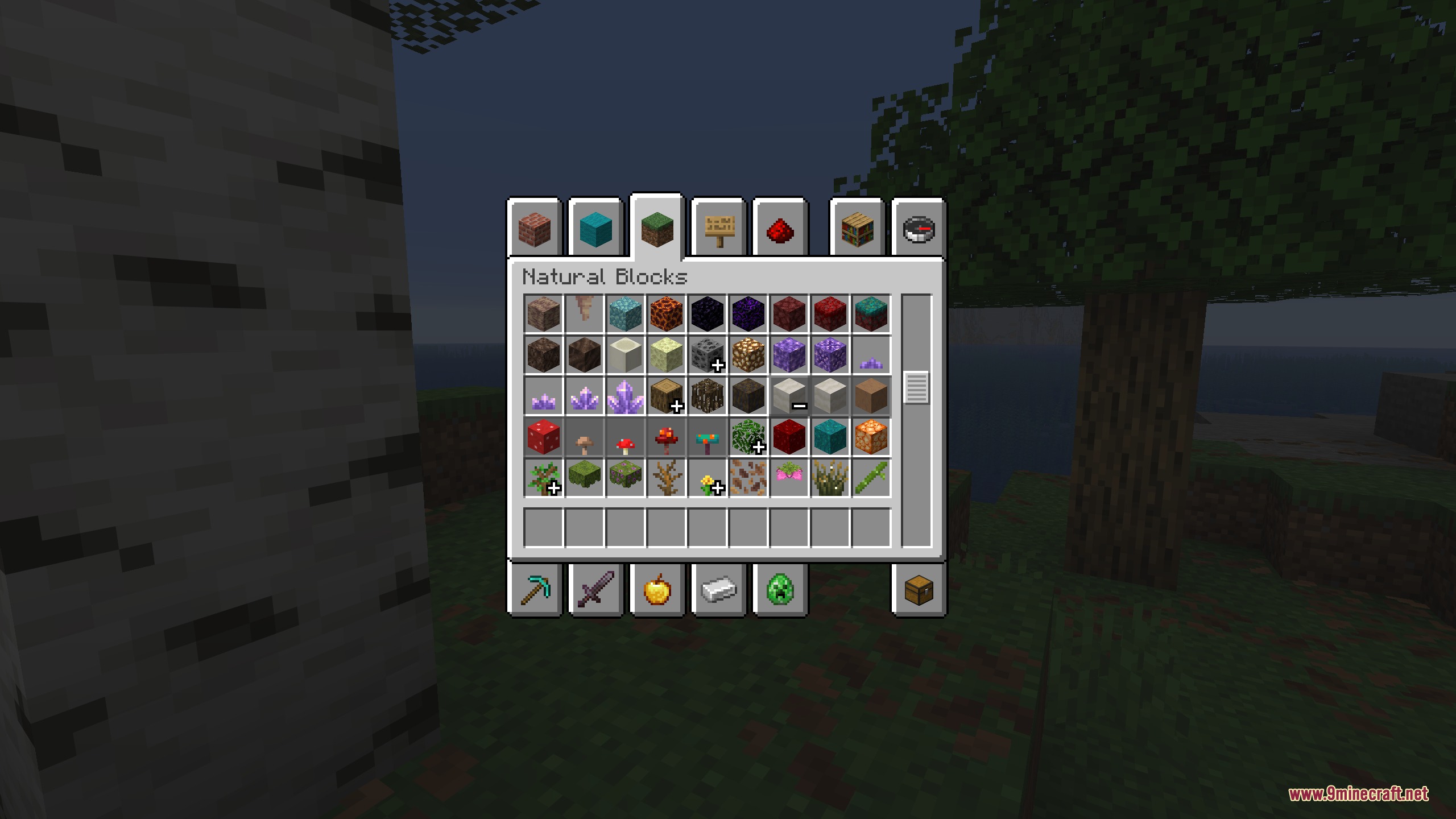 Creative Palette Bundles Mod Screenshot 4 Natural Blocks tab showing grouped items using the Creative Palette Bundles Mod