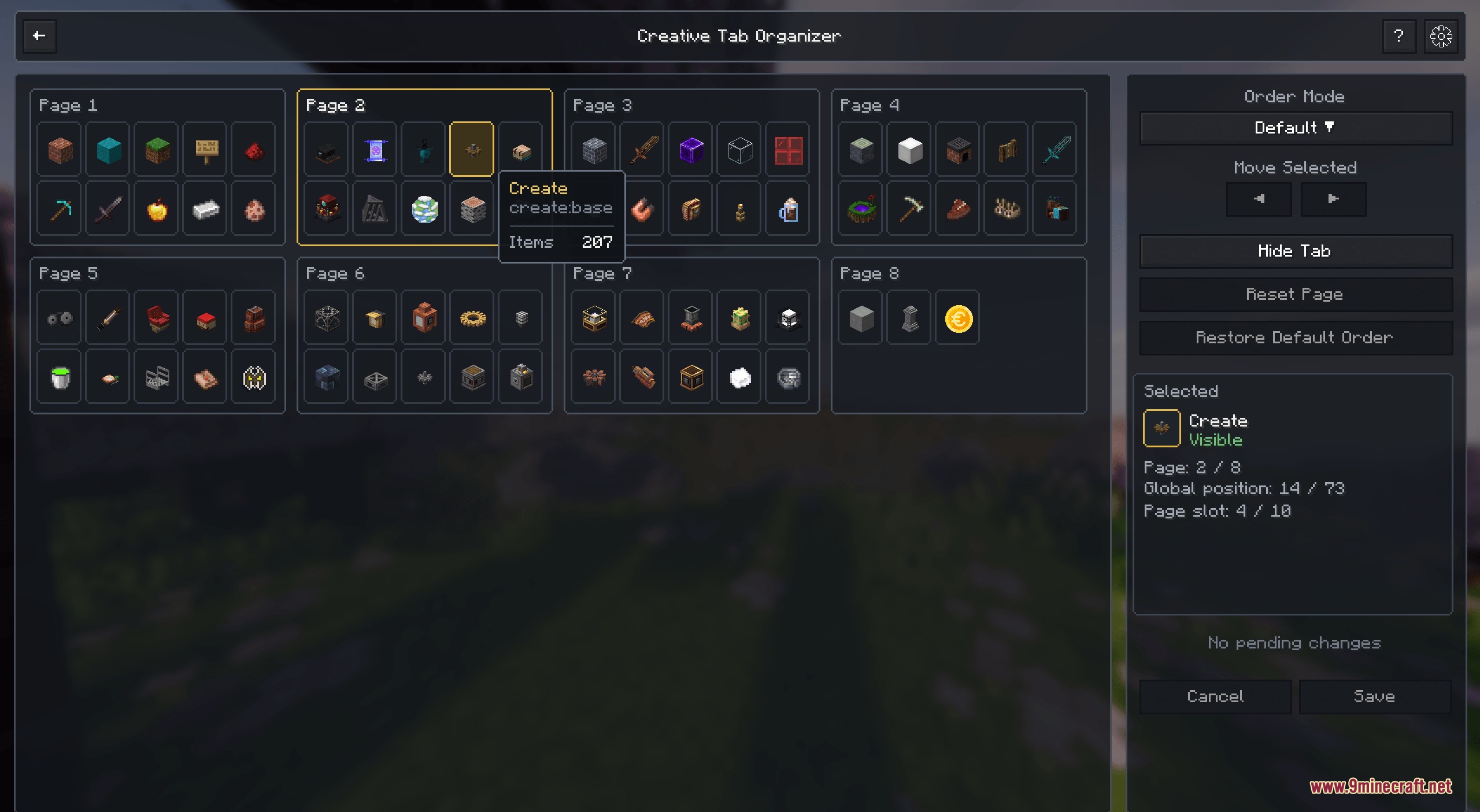 Creative Tab Organizer Mod Screenshot 5 The Creative Tab Organizer interface allows players to manage multiple item categories