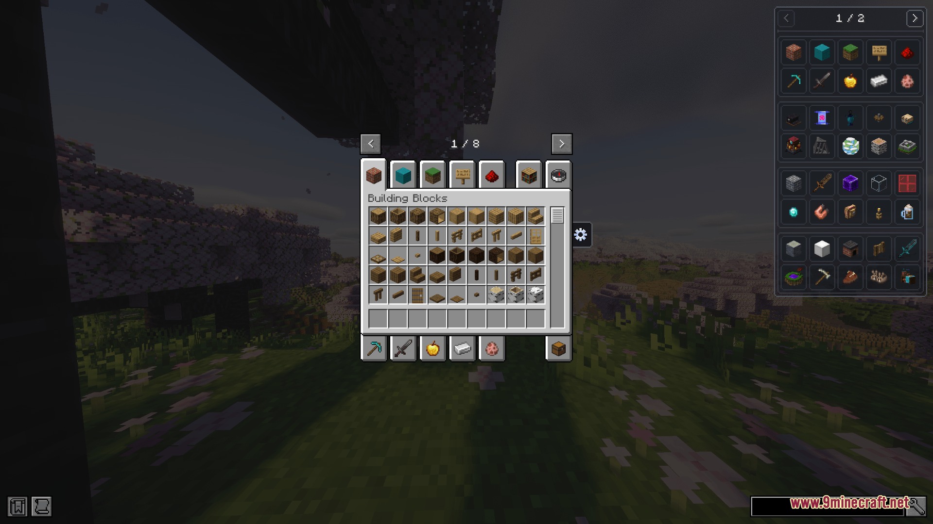 Creative Tab Organizer Mod Screenshot 7 Creative inventory screen showing a sidebar with various items and settings icon