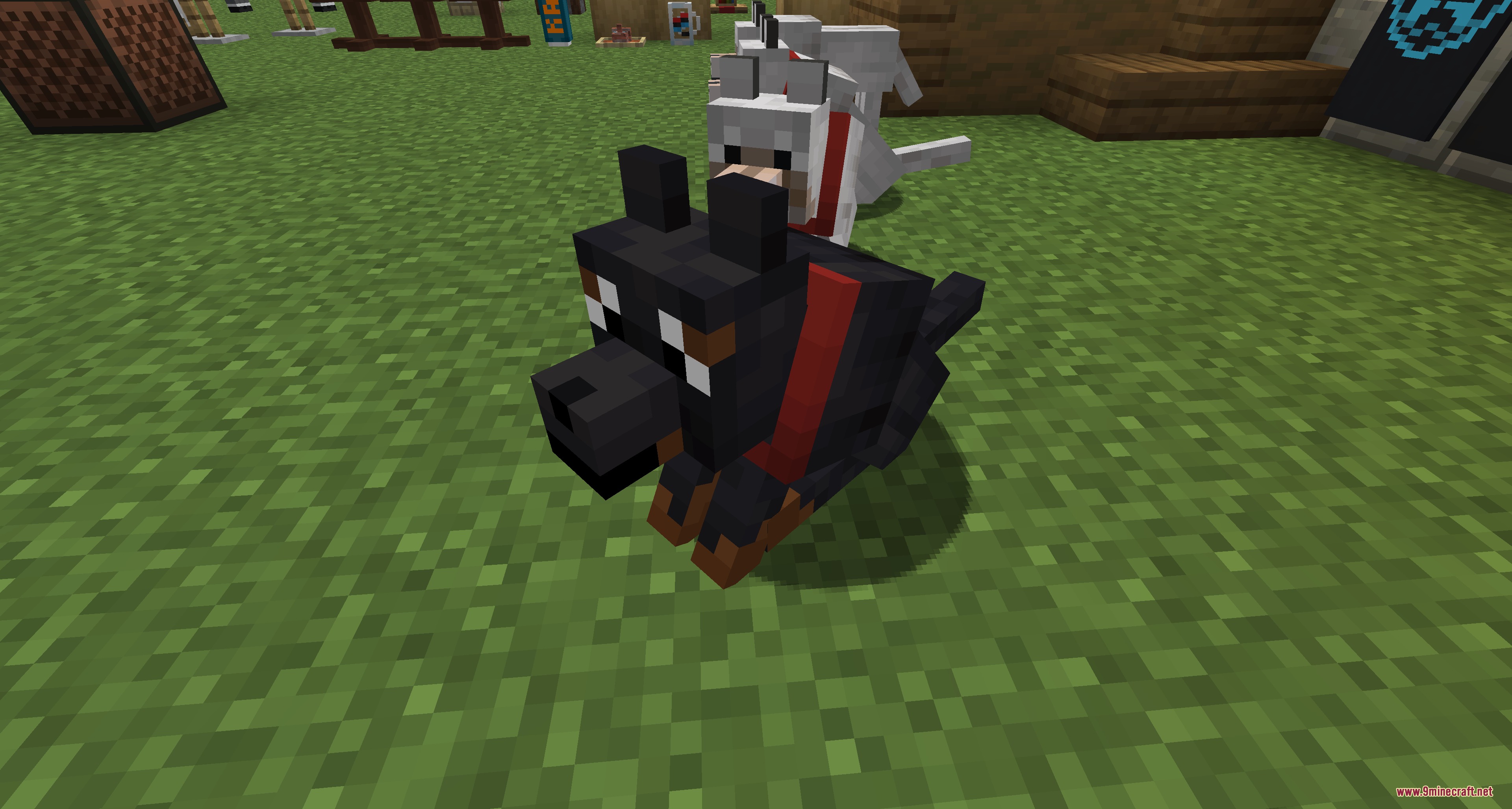 Crimson Fist Legacy Resource Pack Screenshot 8 A black and tan dog sitting on the grass in a Minecraft world