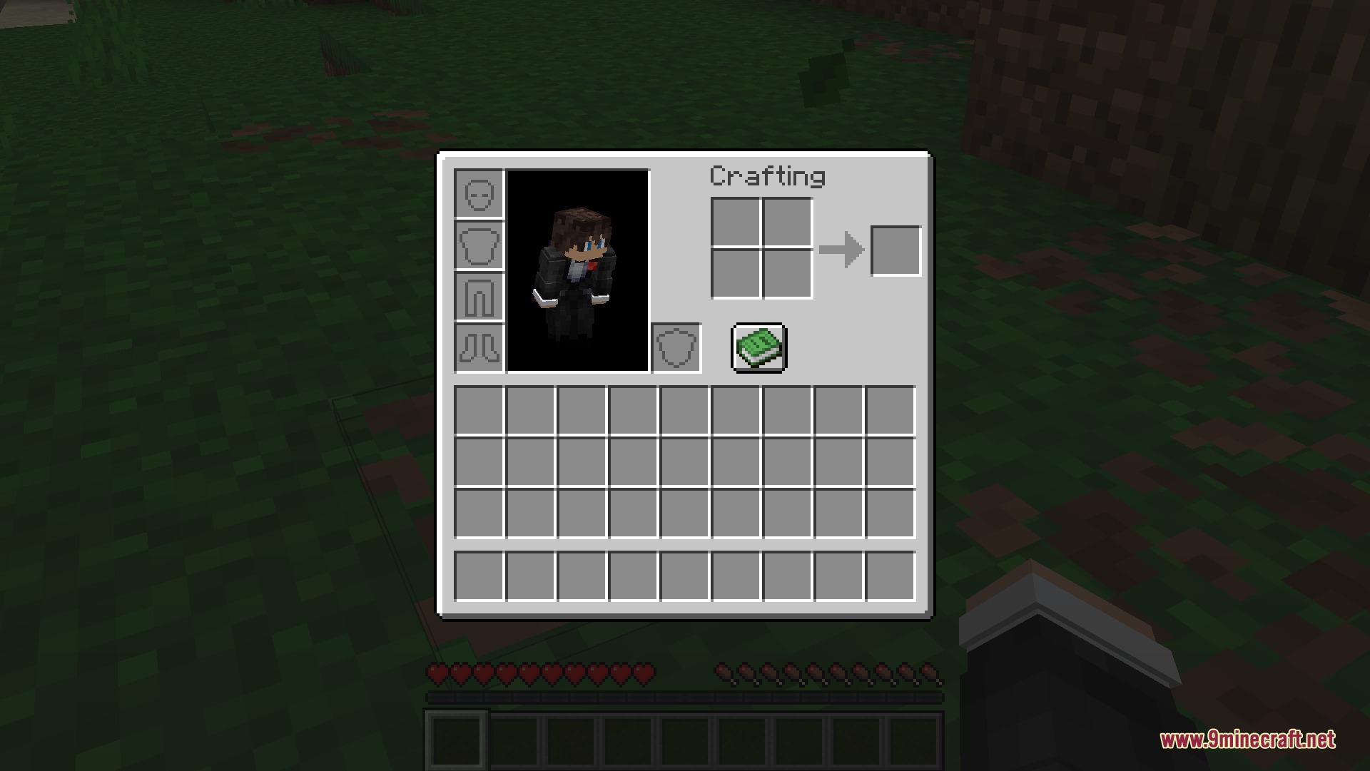 The inventory screen displays a player character in a locked sneaking position