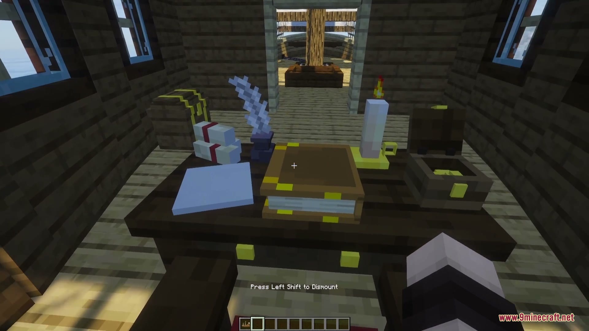 Crystalline Mineral Dusts Mod Screenshot 6 Player sitting at a desk with a quill and a book