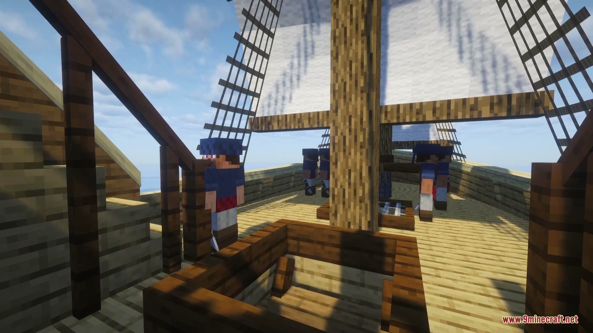 Crystalline Mineral Dusts Mod Screenshot 7 Sailor crew members standing on the deck of a large wooden ship