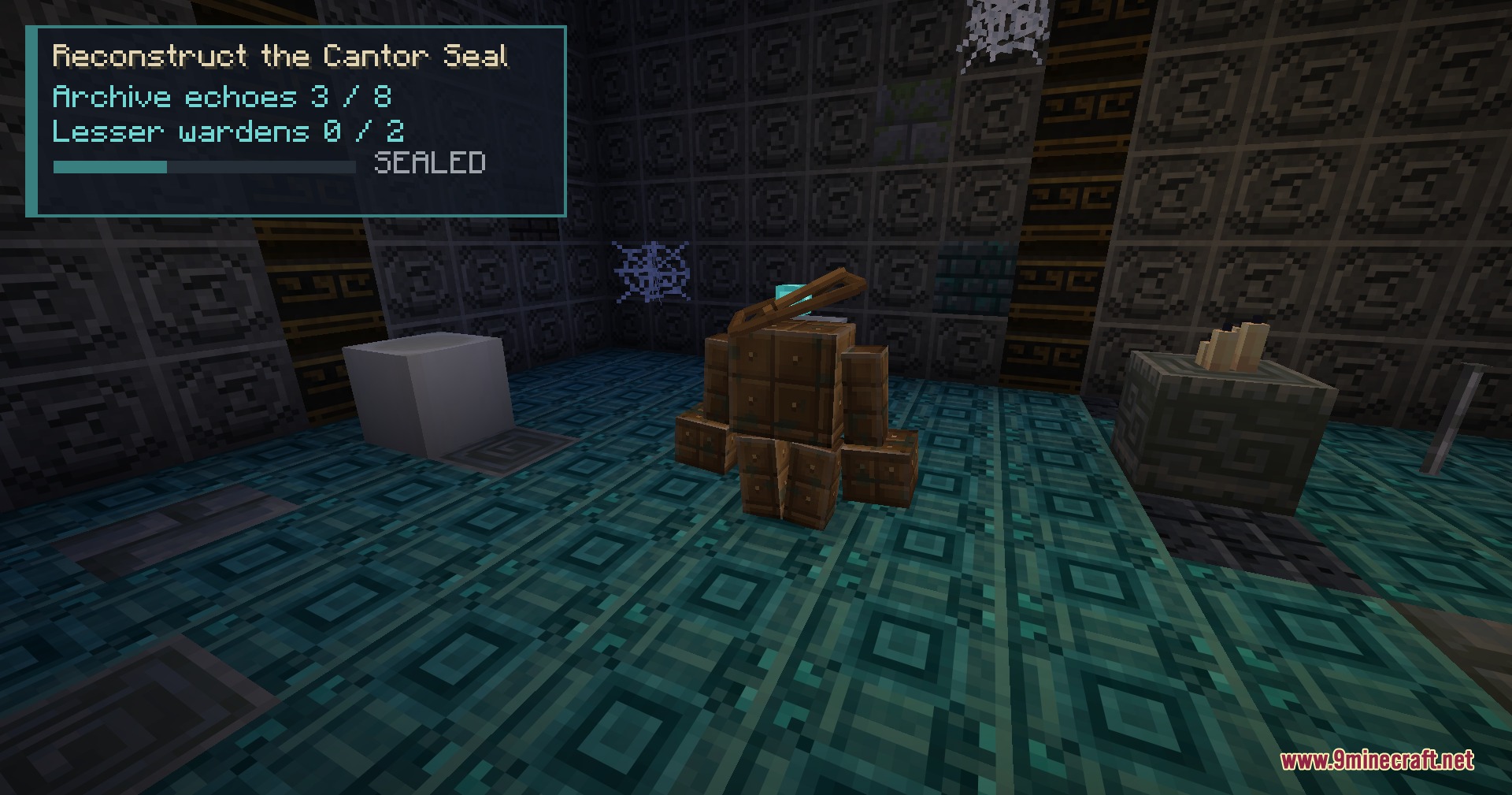 Cubic Crypt Descent Mod Screenshot 3 Player working on the Cantor Seal objective inside a dark dungeon room