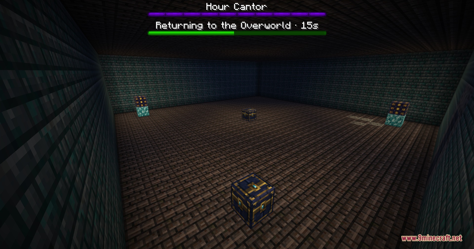 Cubic Crypt Descent Mod Screenshot 5 A dark dungeon room with loot chests after defeating the Hour Cantor boss