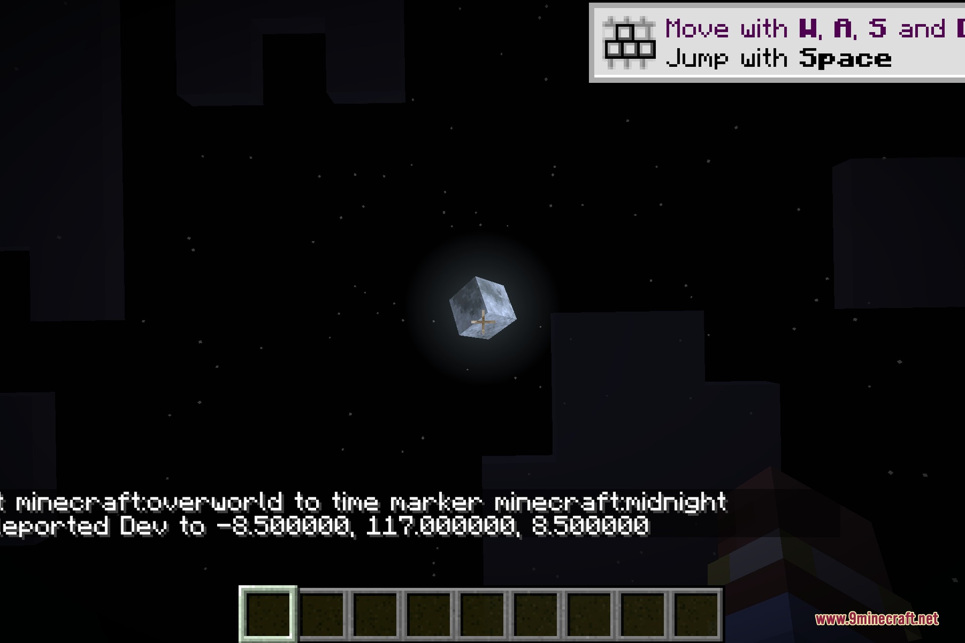 The moon rendered as a 3D cube among the stars at night