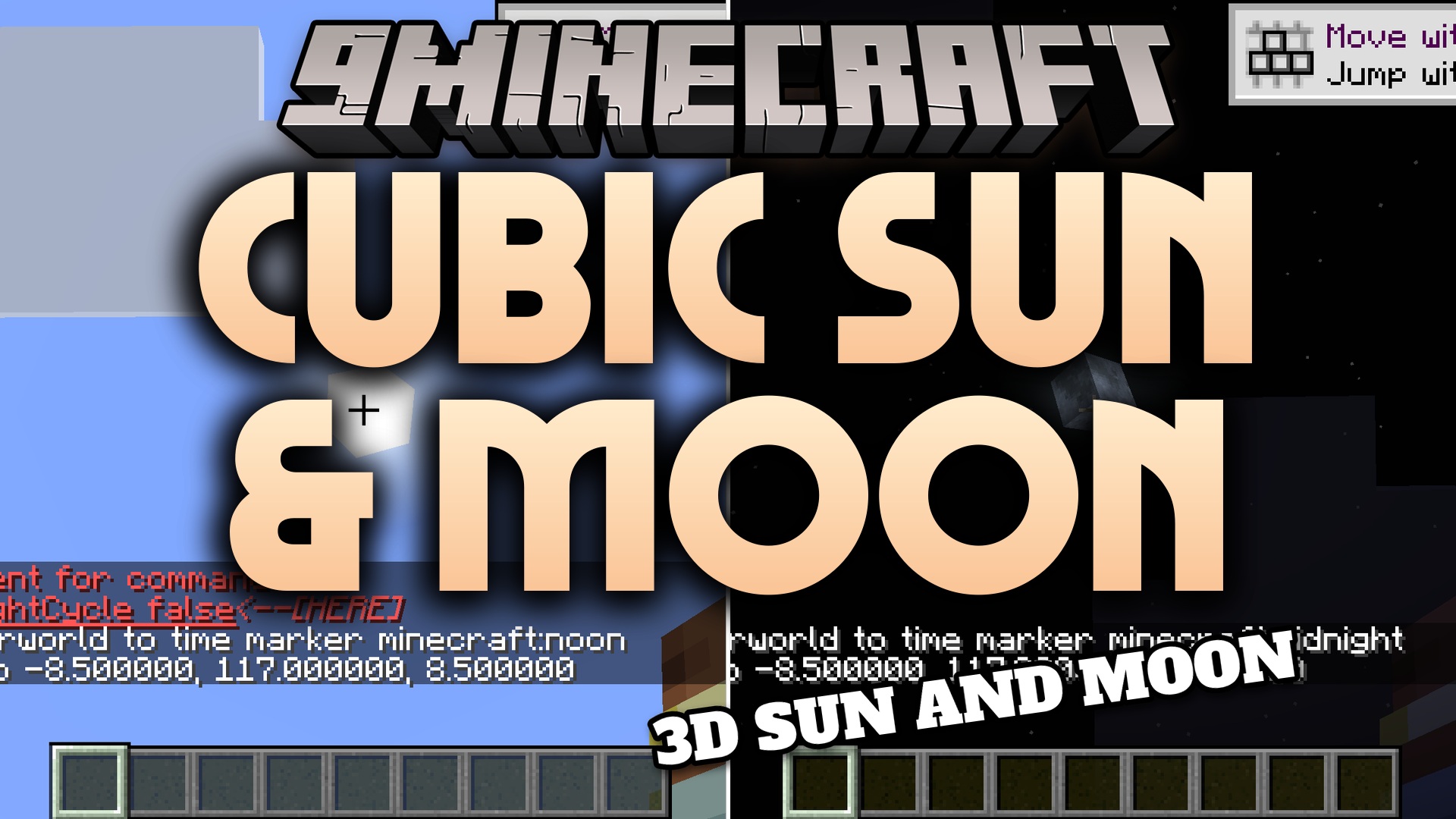 Cubic Sun and Moon turns Minecraft's flat sun and moon into 3D cubes, with 8 cubic moon phases, fully updated for 26.2