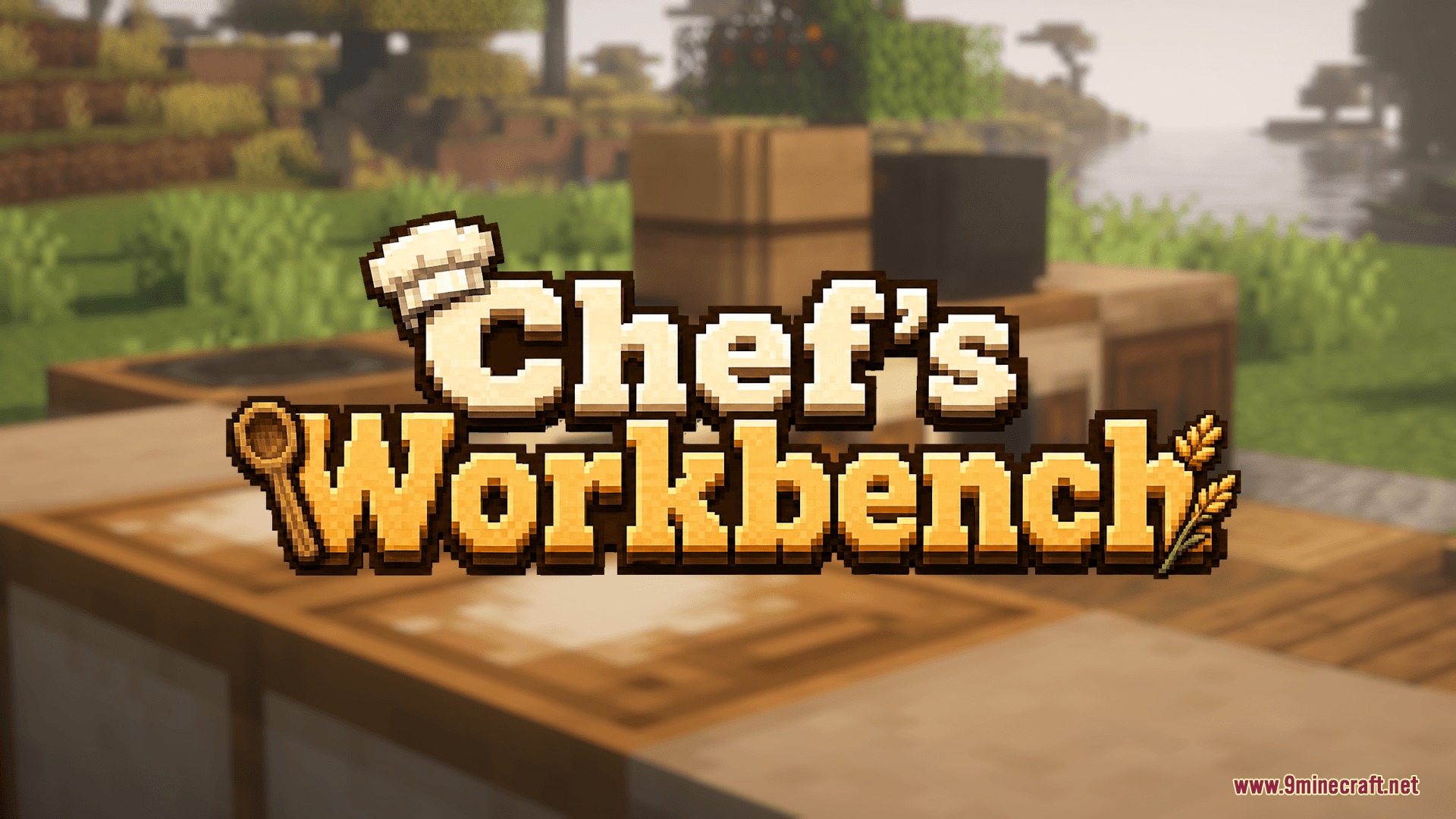 Culinary Hearthstone Mod Screenshot 1 Title screen for Culinary Hearthstone mod showing a kitchen setup in Minecraft