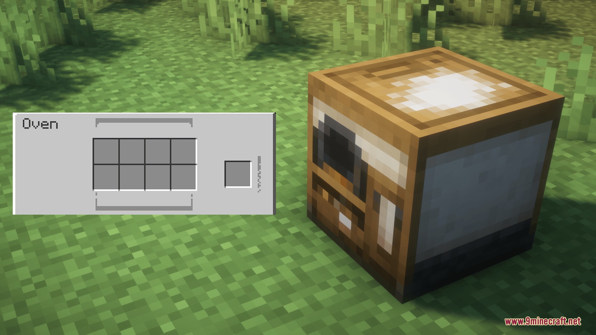 Culinary Hearthstone Mod Screenshot 6 An oven block with a user interface containing eight slots for baking