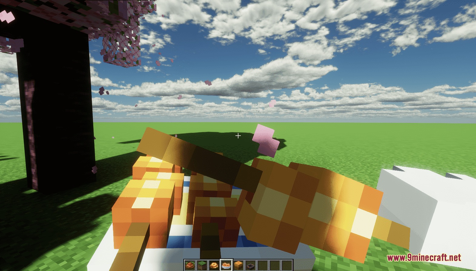 A player consumes skewers with detailed food movements in first person view