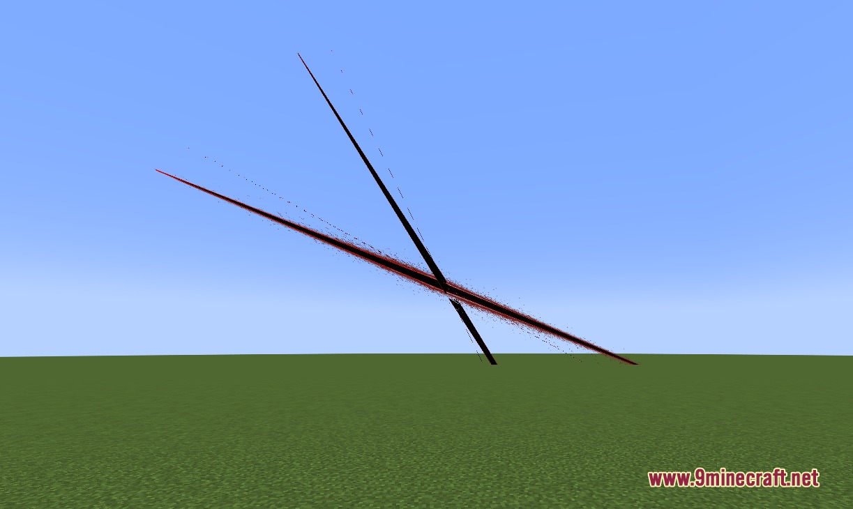 Cursed Canon Realism Mod Screenshot 2 Large red and black slash effects appearing in a flat Minecraft world