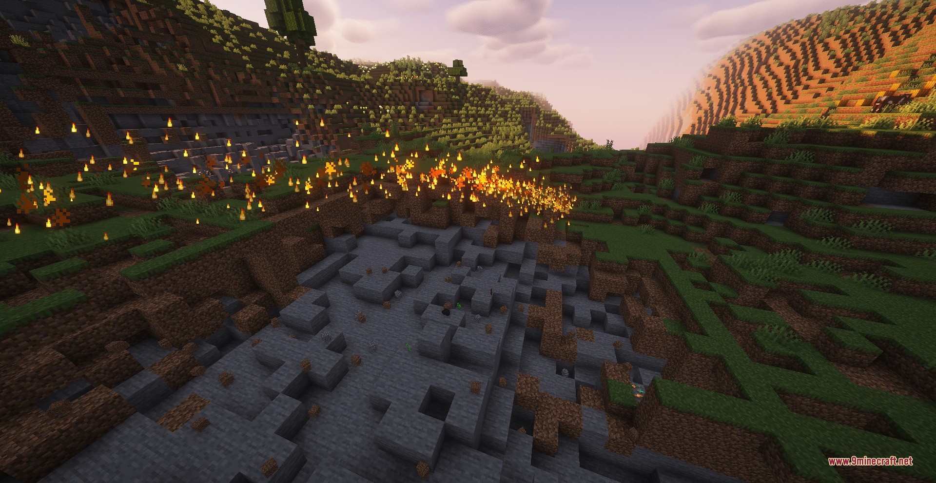 Cursed Limitless Resonance Data Pack Screenshot 5 A massive crater blasted into the terrain with fire burning on the edges