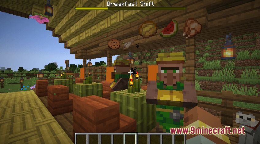 Customers Mod Screenshot 2 Villager customers waiting for food orders at an outdoor cafe