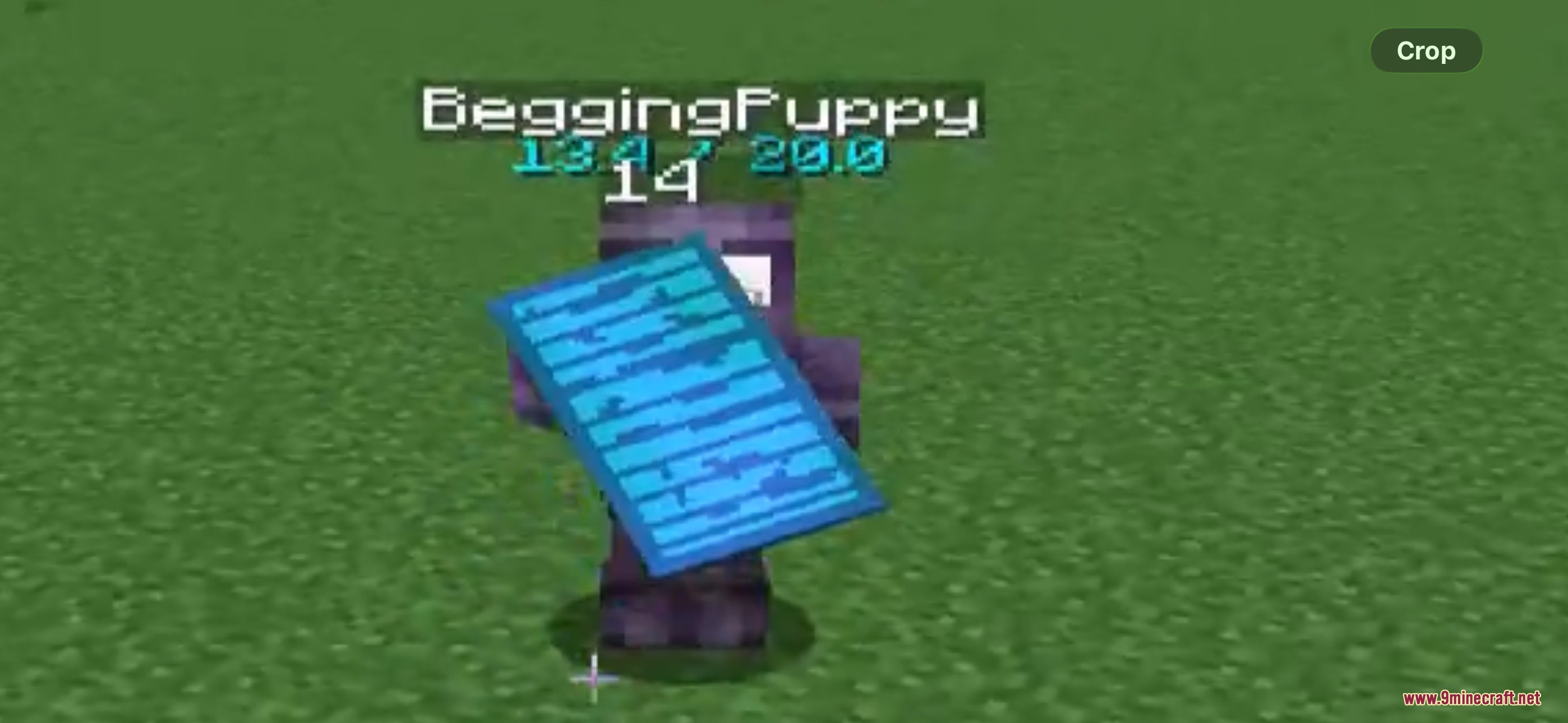 Cyan PVP Pack Resource Pack Screenshot 3 A Minecraft player holding a lowered cyan shield in a grassy field