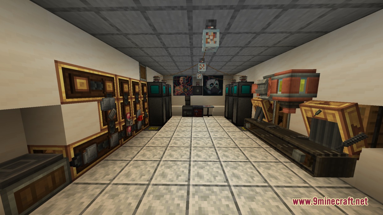 Cybernetics Mod Screenshot 6 A futuristic laboratory interior with an engineering table and various mechanical machines