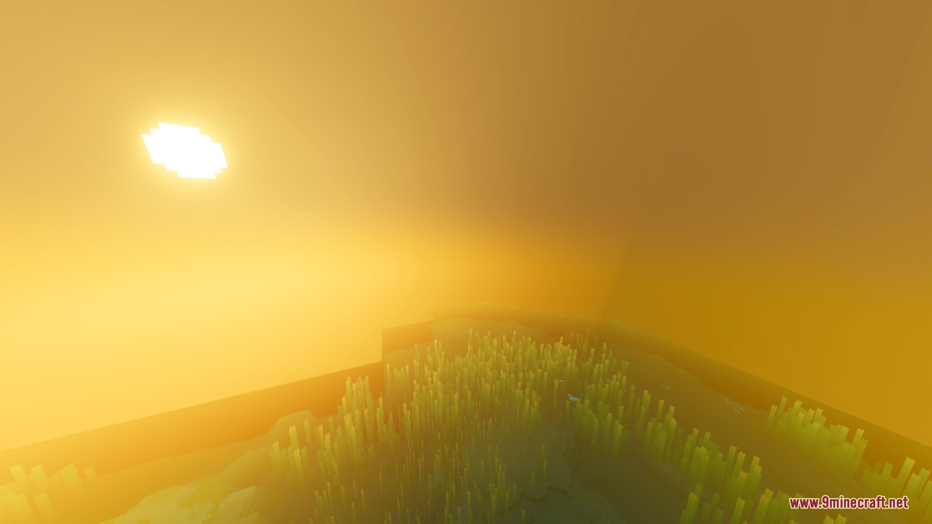 Cyrus Shaders Screenshot 2 Warm golden volumetric fog creates a glowing atmosphere in an underwater biome