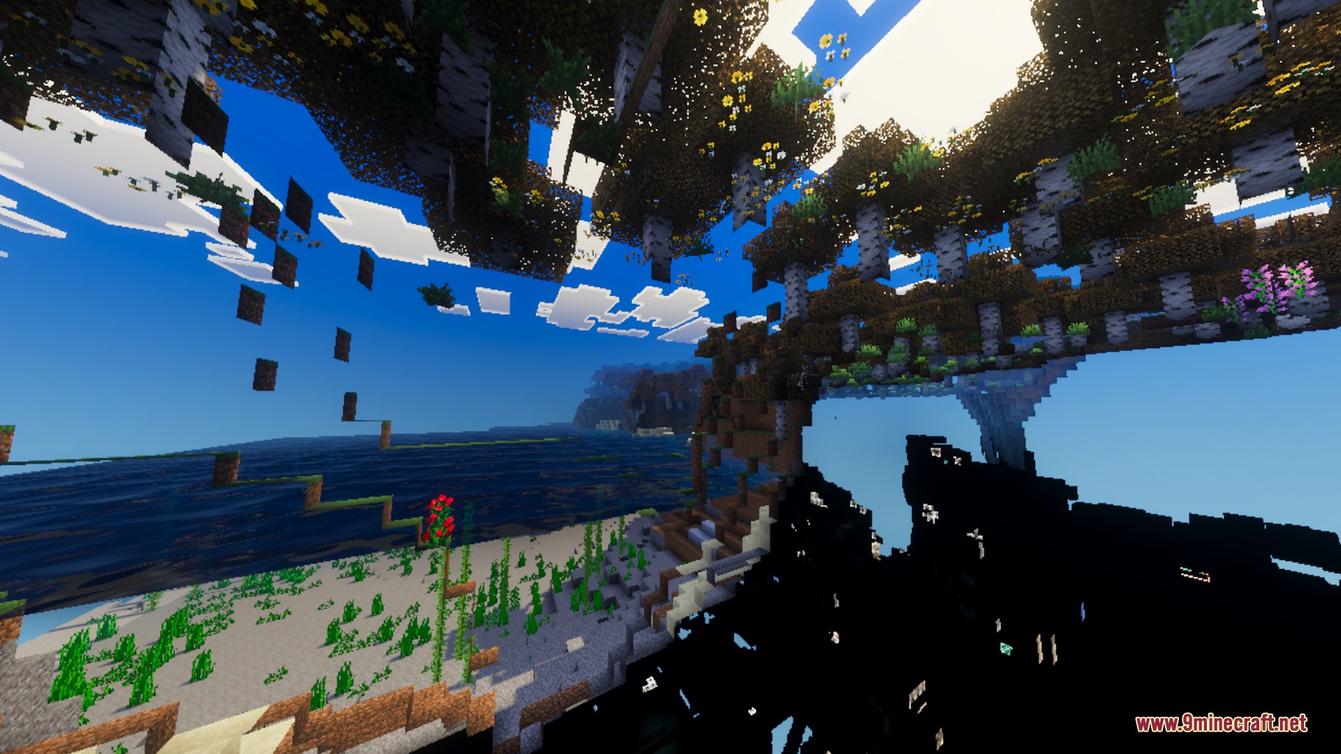 Cyrus Shaders Screenshot 3 Distorted forest landscape view showing glowing outlined ore blocks beneath the ground