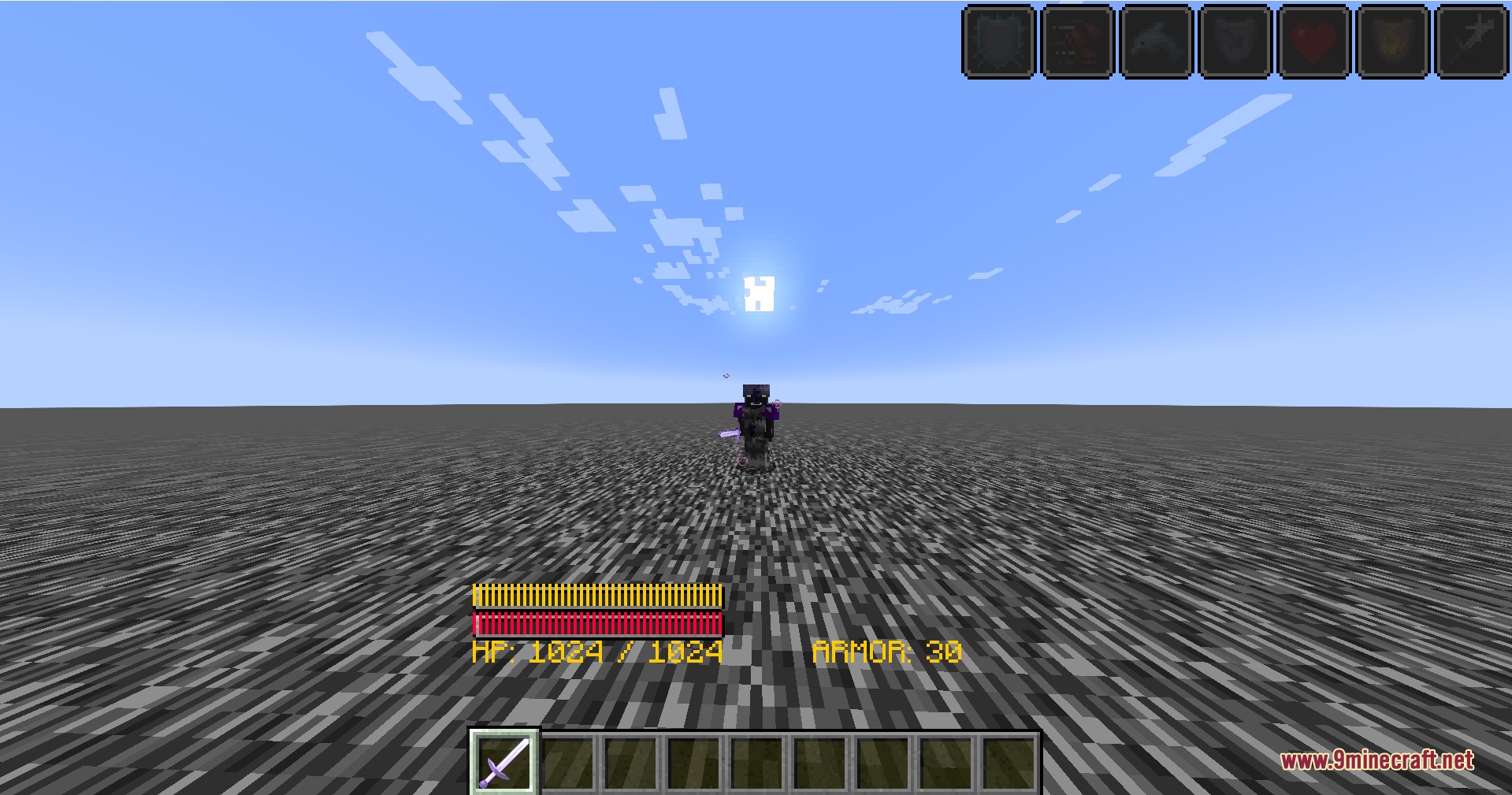 DOOM the Titans Mod Screenshot 6 Minecraft player with a full health bar standing on a flat bedrock world