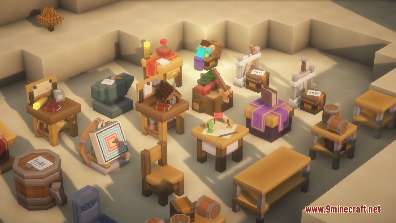 Detailed workstation models and furniture from the Dainty Order Resource Pack