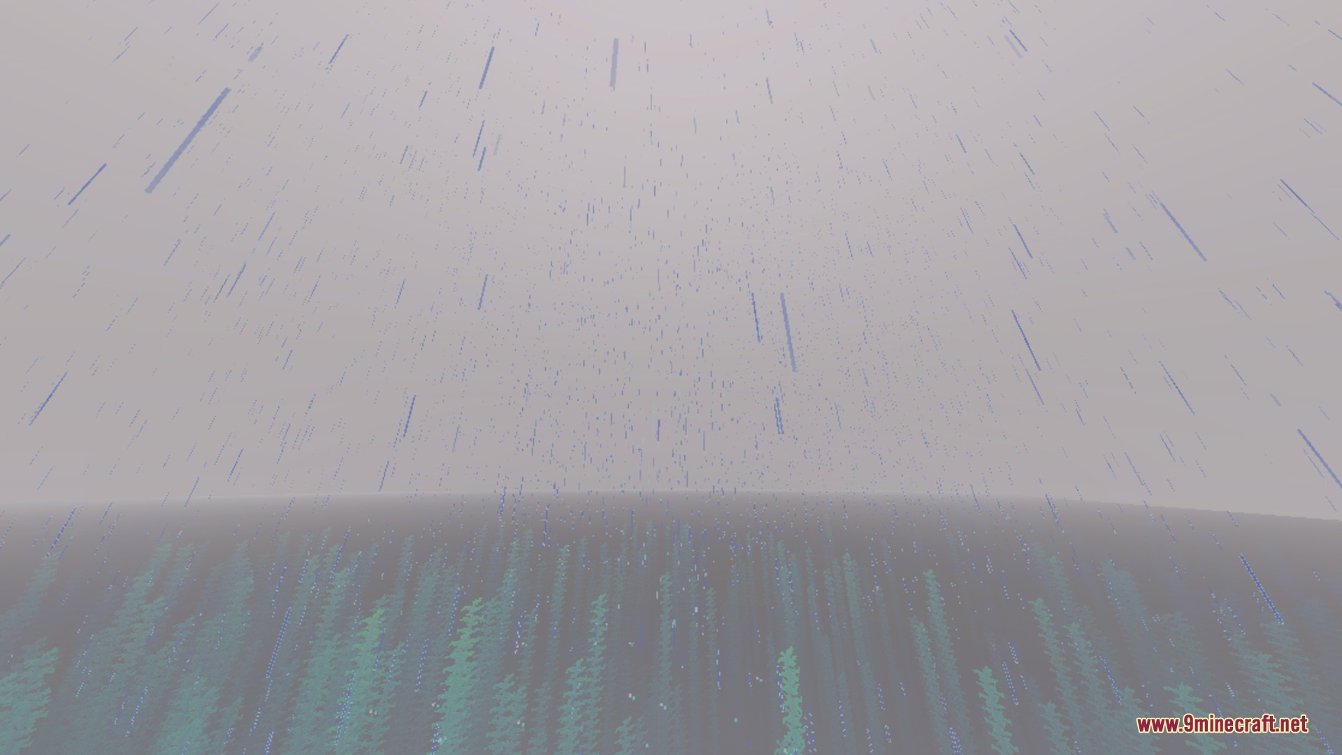 Dark Birch Shader Screenshot 10 Rain falling over green kelp in a thick and eerie grey fog