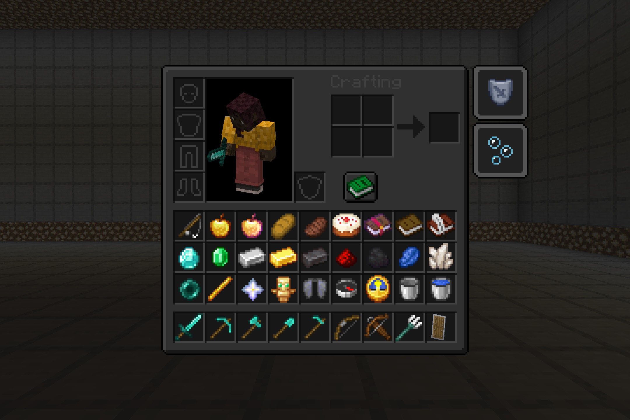Dark Mode GUI - Heycronus Resource Pack Screenshot 3 Dark mode interface for Minecraft inventory displaying various items and a player character