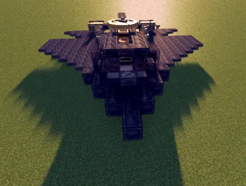 Darkspy V1 Schematic Screenshots 1 Front view of a dark jet vehicle showing its wings and cockpit