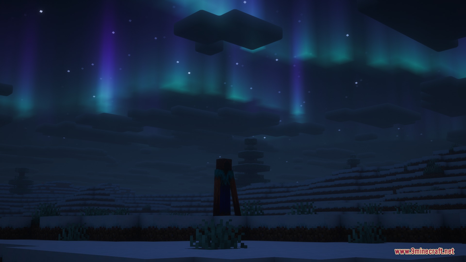 Decade of the Damned Mod Screenshot 7 A mysterious dark figure stalks the snowy landscape under the northern lights