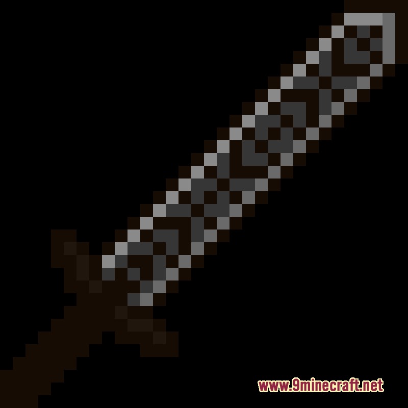 Deepwoken Craft Mod Screenshot 3 A dark grey pixelated sword with a unique pattern on its long blade
