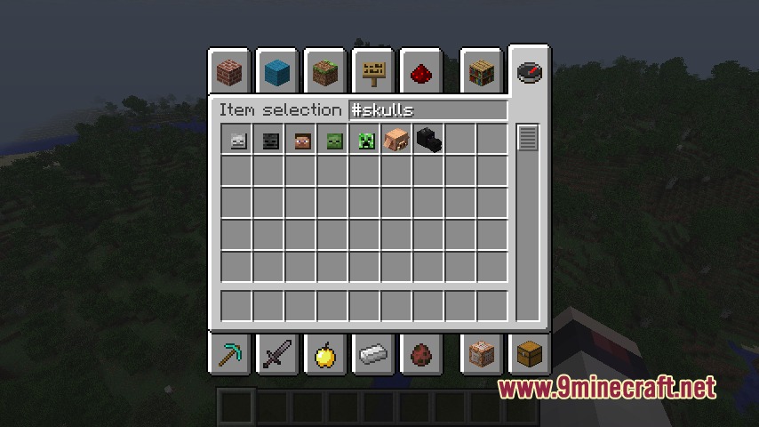 Default Beta Resource Pack Screenshot 6 The creative inventory displays mob heads and skulls as flat items