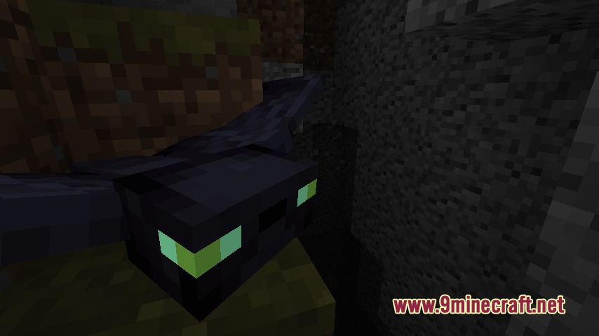 Default Beta Resource Pack Screenshot 7 A phantom with glowing green eyes flying near stone and dirt blocks