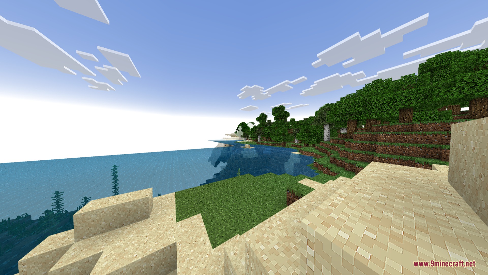 Default RTX Shader Screenshot 9 Default RTX enhances the coastal landscape with realistic lighting and block textures