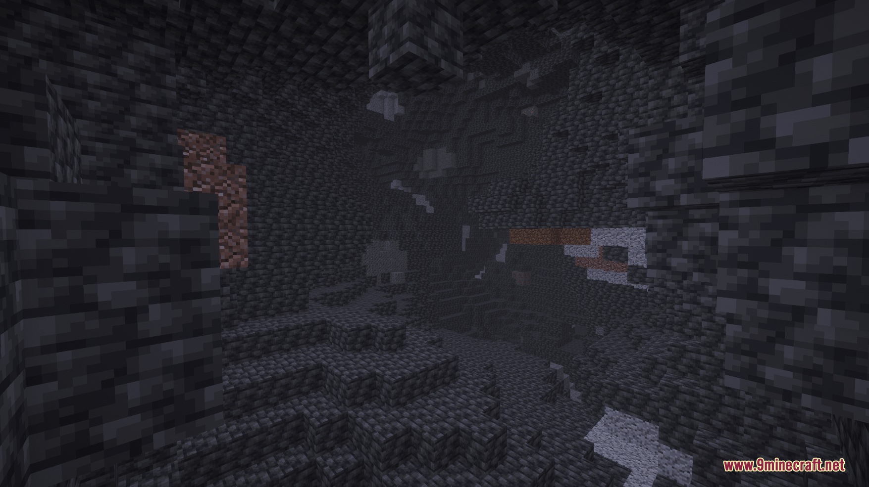 Dark deepslate blocks generate in a large underground cavern below zero height