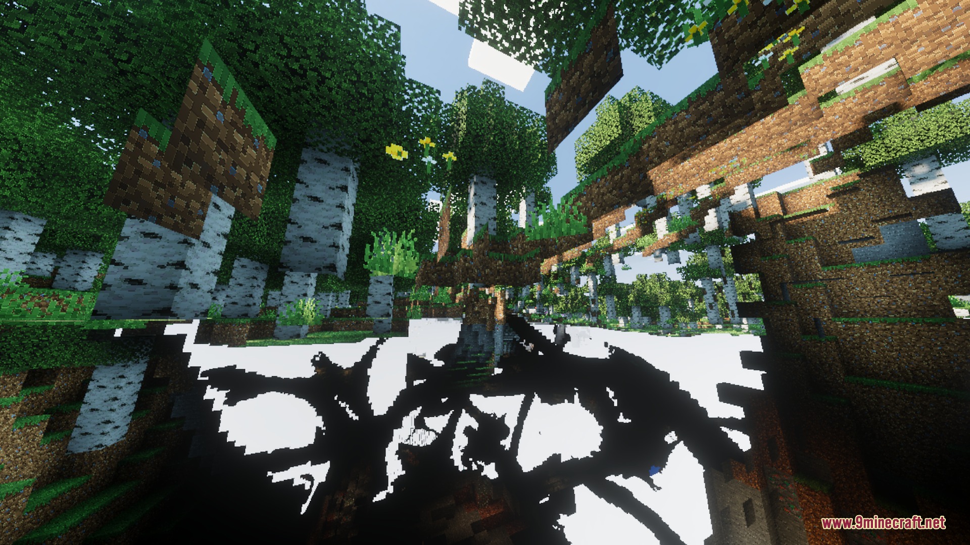 Diablo Visuals for Vibrant Visuals Shader Screenshot 6 Sunlight filters through birch tree leaves in a dense forest with Diablo Visuals