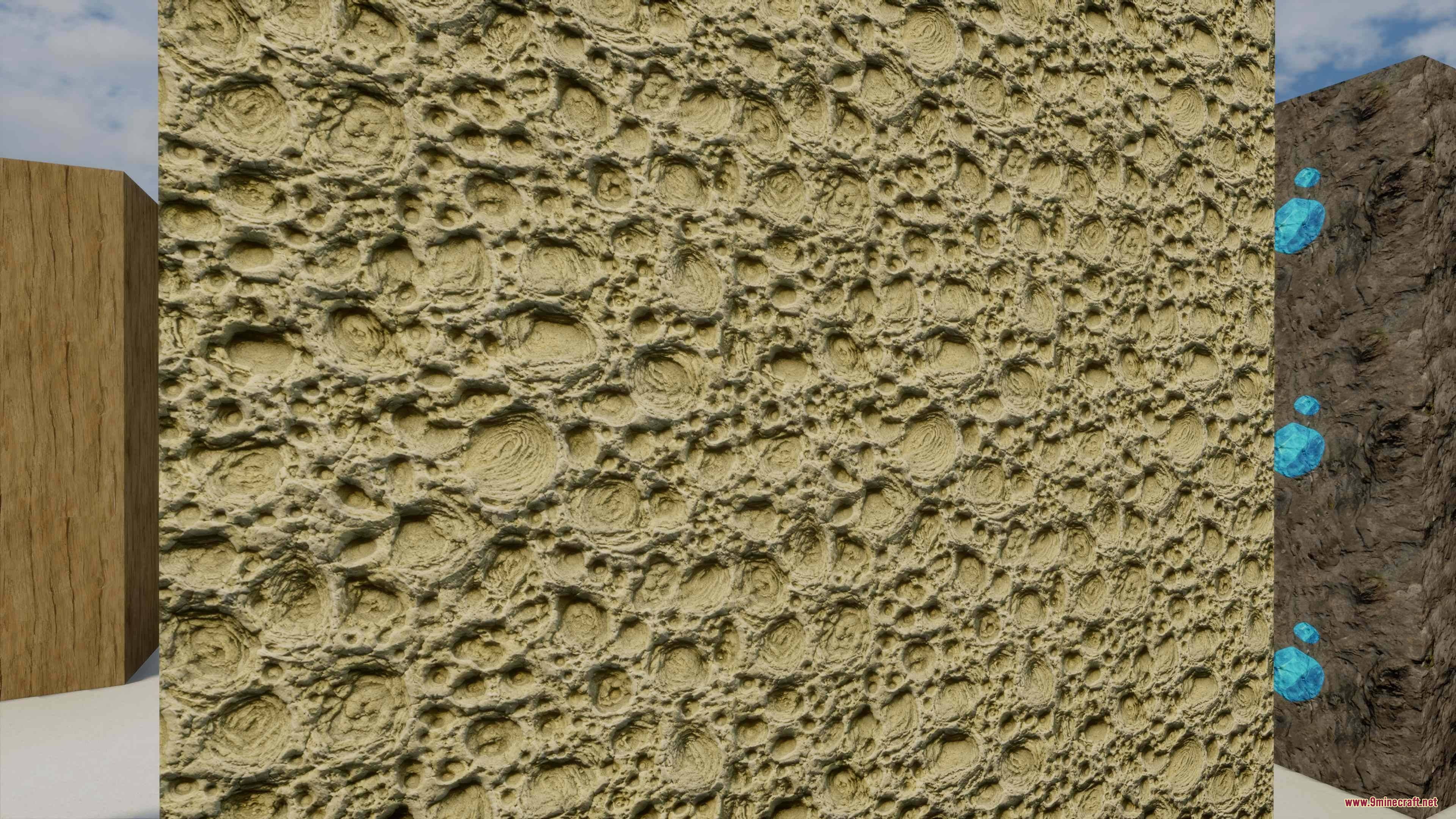 Digital Dreams Photorealistic Ressource Pack Resource Pack Screenshot 7 Highly detailed photorealistic textures showing cratered sand and dark stone with blue ores
