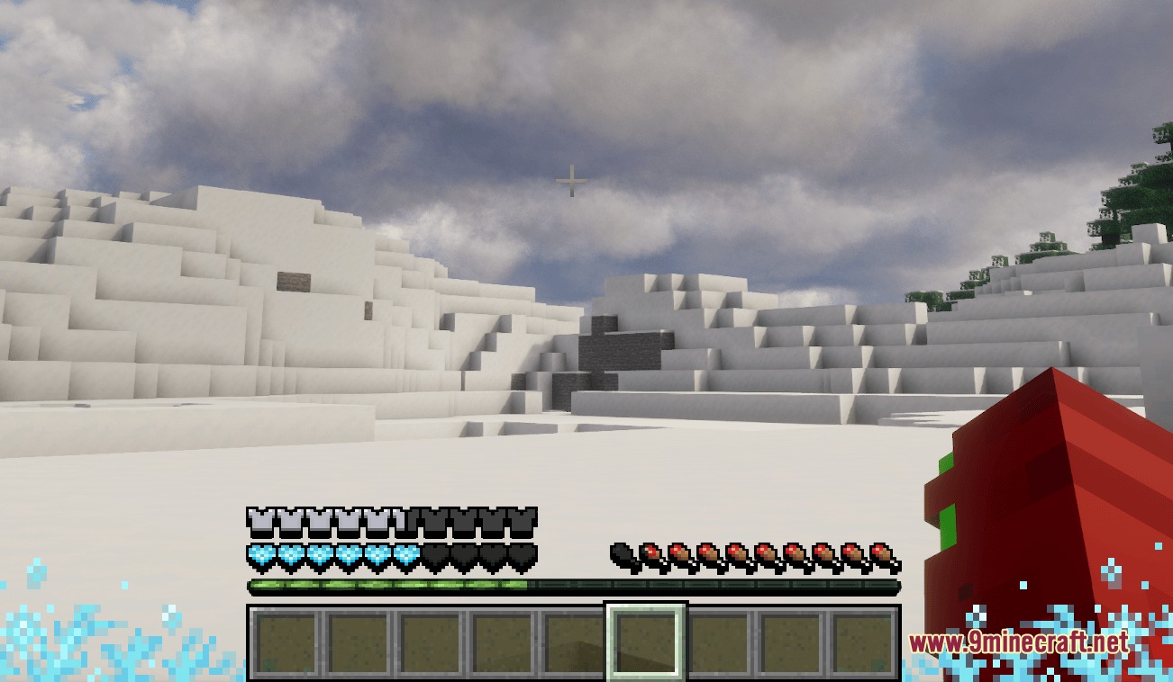Dimensional Vitals Case Resource Pack Screenshot 6 Freezing status effects and custom HUD icons shown in a snowy Minecraft environment