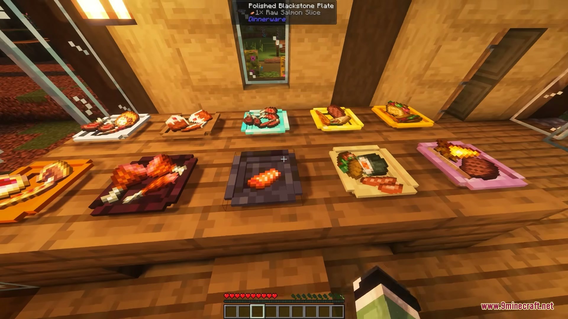 Dinnerware Mod Screenshot 6 A long wooden table filled with many different plates of Minecraft food