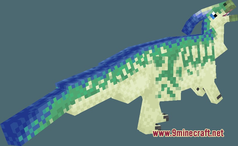 Dinosaur King Fossils and Archeology Revival Genesis Resource Pack Screenshot 2 Light green Parasaurolophus with blue patterns and a head crest