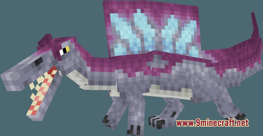 Dinosaur King Fossils and Archeology Revival Genesis Resource Pack Screenshot 3 Spinosaurus model with a purple sail and blue patterns on its back